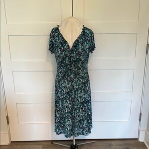 Connected Apparel Green and BlueRuffled Knit Dress